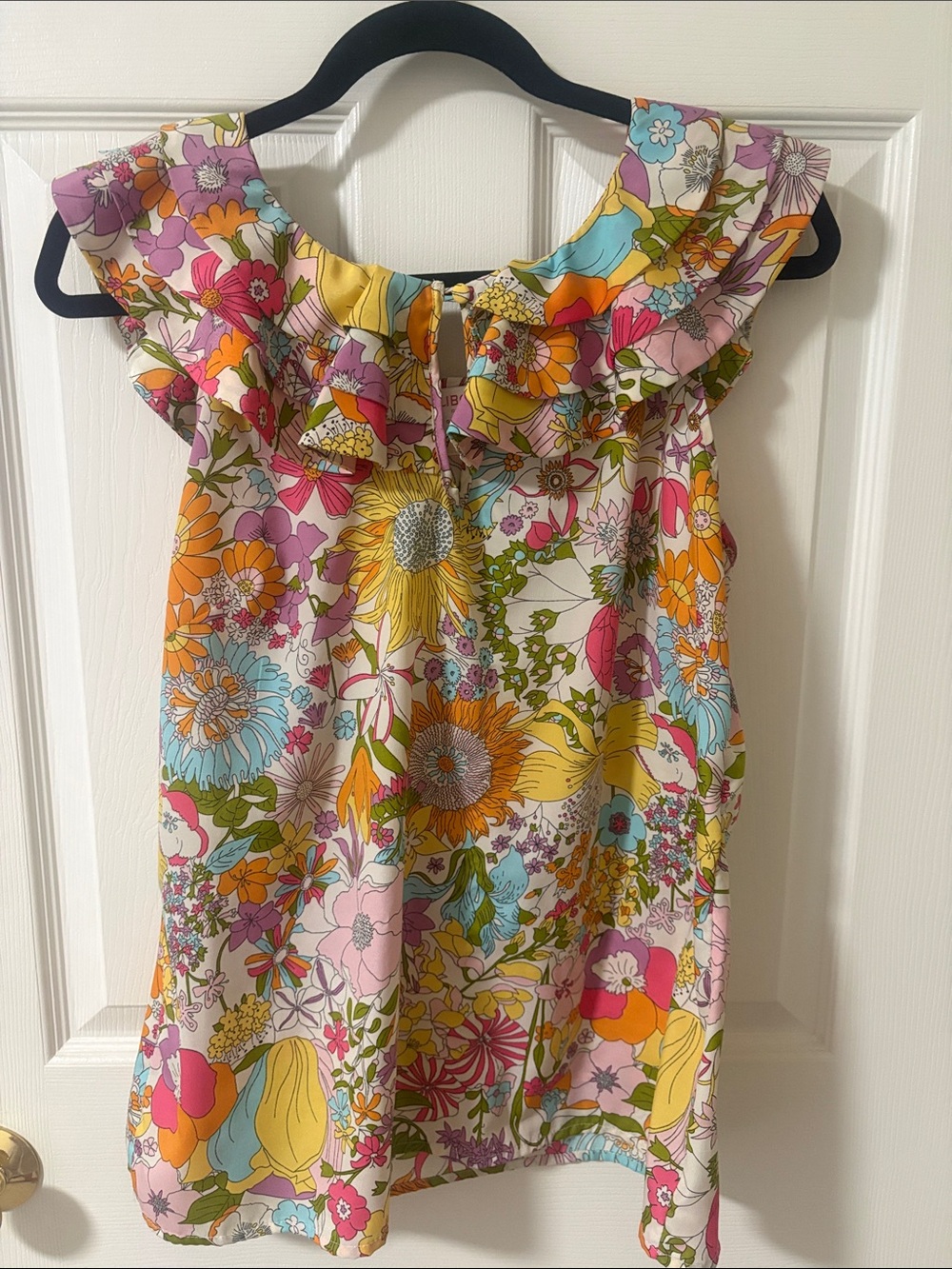 liberty Multicolor Floral Ruffle Neck silky feel top
